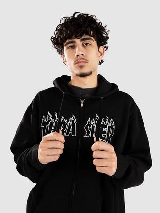 Thrasher Flame Embroidered Zip Hoodie zwart