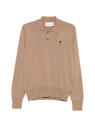 Ami Long-Sleeve Polo Shirt with Classic Collar and Embroidered Logo