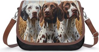 Generic German Shorthaired Pointer Dogs Hunting Crossbody Bag Womens Handbag PU Message Bags Shoulder Purse with Adjustable Strap