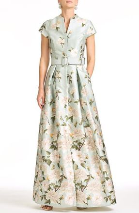 Sachin & Babi Marta Floral Belted Gown in Celadon Sweetbriar at Nordstrom, Size 12