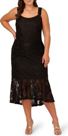 Adrianna Papell Stretch Lace Midi Dress in Black at Nordstrom, Size 24W
