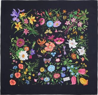 Gucci Printed Silk Wool Shawl, Black, Fabric