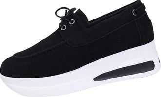 Generic Womens Sneakers Casual Lace Up Shoes Solid Color Classic Fashionable Wedge Heel Lightweight Comfy Running Shoes Tennis Walking Trainers Black