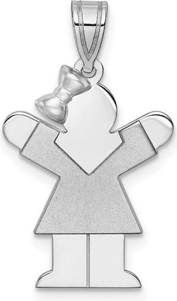 Diamond2Deal 14k White Gold The Kids Small Girl with Bow on Left Engravable Love Charm Pendant
