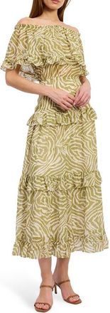 En Saison Skylar Off-the-Shoulder Midi Dress in Off White Chartreuse at Nordstrom, Size X-Small