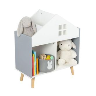 Relaxdays Estanter&iacute;a Infantil Relaxdays En Forma De Casa, 6 Compartimentos, 65,7 X 60 X 30 Cm, Estante Para Juguetes, Blanco/gris