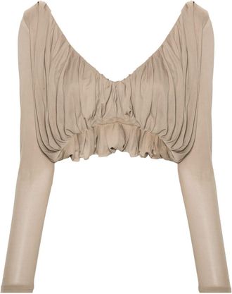 Saint Laurent pleated cropped blouse - women - Viscose - 40 - Neutrals