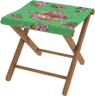 Vent de Boh&egrave;me Taburete plegable de haya y tela floral verde