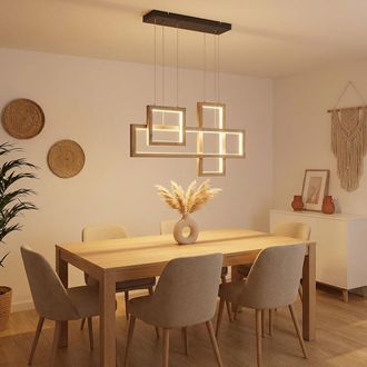 Globo Lighting Lampada A Sospensione Lampada Da Soggiorno Lampada Di Legno Lampada A Sospensione A Led Lampada Da Tavolo, Mdf Metallo Nero, 40w 1800lm Bianco Caldo, 