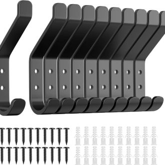 OEM Juego De 10 Ganchos Para Abrigos, 20 Lb (m&aacute;ximo), Para Toallas, Sombreros, Mochilas, Llaves, Ropa, Perchero De Pared Para Armario, Metal, Negro