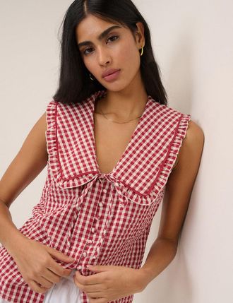 Nobody's Child Red Gingham Peter Pan Collar Top