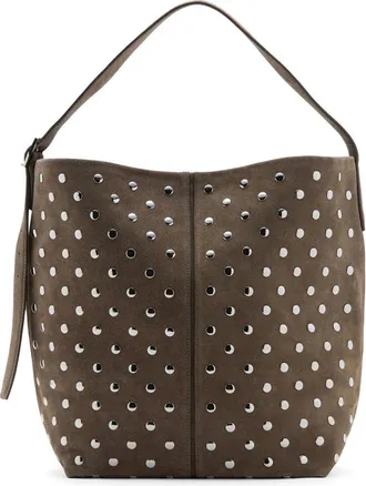 Mango Studded Suede Bucket Bag in Medium Brown at Nordstrom