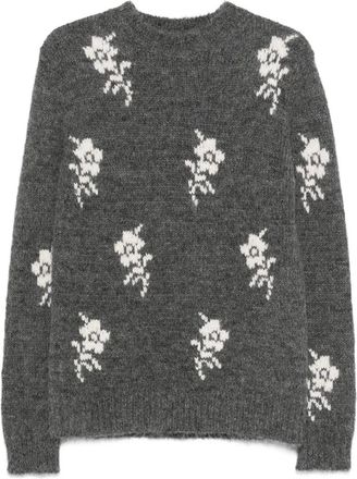 Jil Sander Trui met bloemenprint en ronde hals - Grijs
