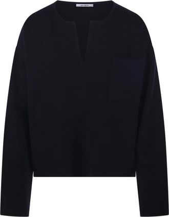 Max Mara Round-neck Knitwear, female, Blue, L, Blue V-Neck Jumper