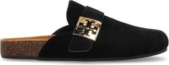 Tory Burch Su&egrave;de Mules met Gouden Logo Detail - Dames - Slip ons - Zwart - 37 EU - Su&egrave;de - Schoenen