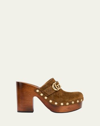 Gucci 70mm Double G Suede Platform Clogs