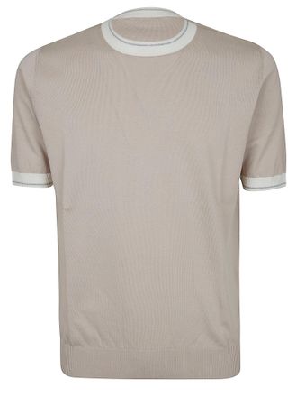 Eleventy Cotton Jersey T-Shirt with Contrasting Knit Collar and Cuffs