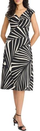 Maggy London V-Neck Midi Dress in Bone/Black at Nordstrom Rack, Size 0