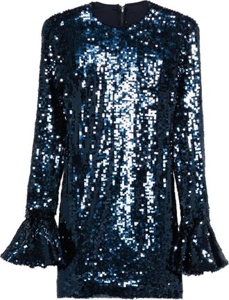 Rotate Sequin Lange mouwen Mini Jurk - Dames - Feestkleedjes - Blauw - XS - Polyester - Kleedjes