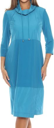 Joseph Ribkoff Drawstring Cowl Neck Shift Midi Dress In Pacific Blue