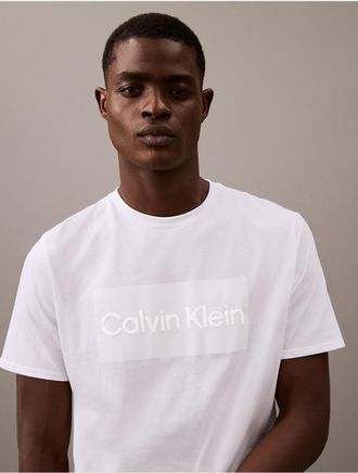 Calvin Klein Mens Box Logo Graphic Classic Crewneck T-Shirt - White - XS