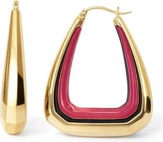 Gold & Honey Womens Triangle Gem Cut Hoop Earrings In Pink Flamingo