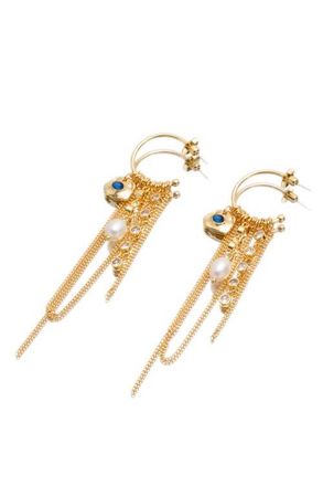 Classicharms Iris Freshwater Pearl and Cubic Zirconia Radiant Reverie Cascade Hoop Earrings in Gold/royal Blue at Nordstrom