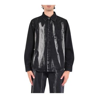 Arte Denim Shirts, male, Black, Size: 2XL Denim shirt with white painted details