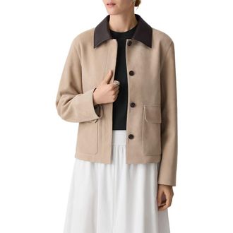 Theory Boxy Suede & Leather Jacket in Tan - E0L at Nordstrom, Size X-Large