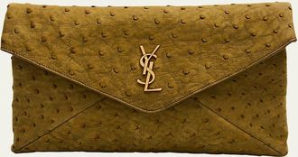 Saint Laurent Large YSL Envelope Clutch Bag in Ostrich Nubuck