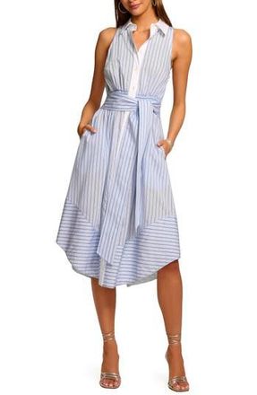 Ramy Brook Juniper Tie Waist Sleeveless Midi Shirtdress in Blue Stripe at Nordstrom Rack, Size Xx-Large