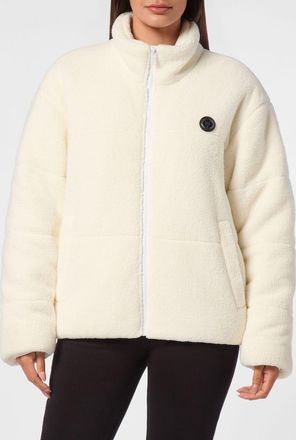 Plein Sport Giacca sportiva corta relaxed fit in pile con collo alto