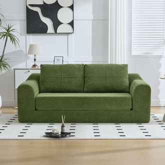 STILVORA Sof&aacute; Sin Huesos 2 En 1, Sof&aacute;-cama Convertible Con Reposabrazos, Sof&aacute; De Suelo Plegable Para Dormir, Sof&aacute; Comprimido En Una Caja - Verde, Dimensiones: 