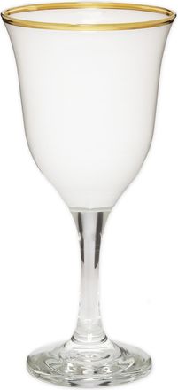 Classic Touch Set of 6 Water Glasses White with Clear Stem and Gold Rim