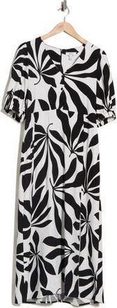b.young Palms Printed Midi Dress in Black Palms Mix at Nordstrom Rack, Size 10 Us / 42 Eu