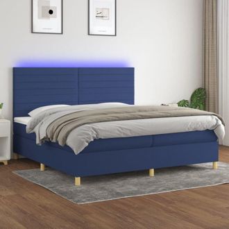 vidaXL Cama Box Spring Colch&oacute;n Y Luces Led Tela Azul 200x200 Cm Vidaxl
