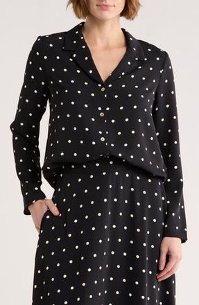 Melloday Long Sleeve Drawstring Hem Button-Up Shirt in Black Bone Dot at Nordstrom Rack, Size X-Small