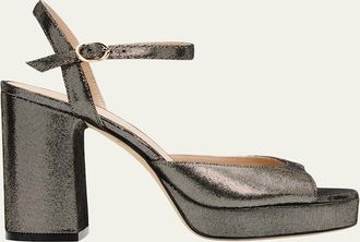 Stuart Weitzman Dayna II Leather Noir Ankle-Strap Platform Sandals