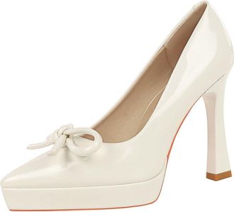 Generic High Heels for Women Stiletto Pointed Toe Pumps 12CM Bow Wedding Shoes Sexy for Bride Prom Party (White,7.5)