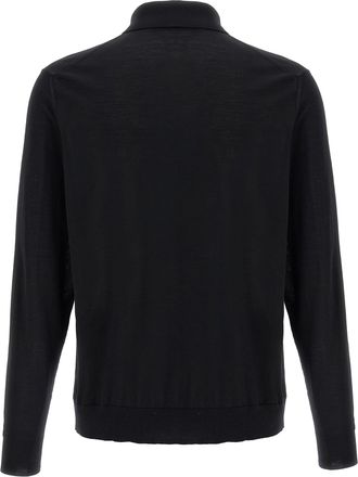 Kiton Mens Black Wool Polo Shirt
