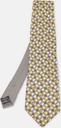 Versace Vintage Yellow Geometric Pattern Silk Jacquard Tie