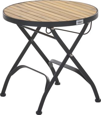 Beliani Mesa Auxiliar De Jard&iacute;n R&uacute;stica Moderna Con Estructura De Acero Y Madera De Acacia Marr&oacute;n Claro Lascari