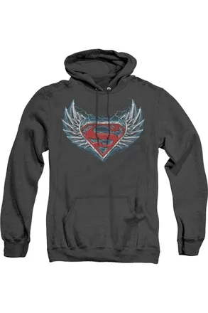 Gildan Superman Steel Wings Logo Adult Heather Hoodie / Hooded Sweatshirt
