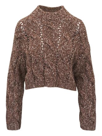 Brunello Cucinelli Kabelgebreide trui met ballonmouwen - Bruin