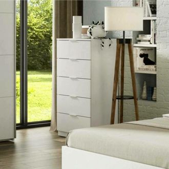 Dmora Cómoda Dhvali, Semanal con 5 cajones, Tocador para dormitorio, semanario moderno, 60x40h110 cm, Blanco - Dmora