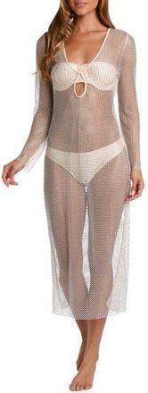 L'agence Sara Shine Long Sleeve Sheer Mesh Cover-Up Dress in Champagne at Nordstrom Rack, Size Medium