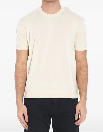 Moncler Mens Knitted Crewneck T-Shirt Cream - Size: 42