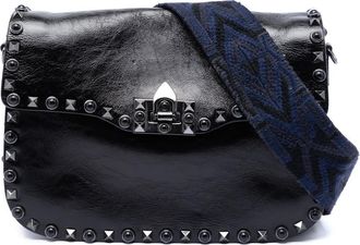 Valentino Pre-owned Valentino Medium Craquele Calfskin Guitar Strap Rockstud Rolling Flap Crossbody Ladies ZLK6GV1468HR6764