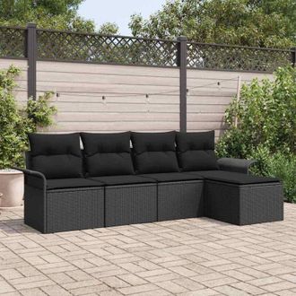 vidaXL Vidaxl - Conjunto De Sof&aacute; De Jard&iacute;n Con Coj&iacute;n 5 Pcs Negro Polirat&aacute;n