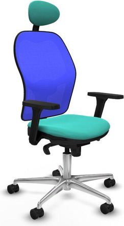 Piqueras y Crespo Piqueras Y Crespo - Jorquera Sincro Malla Azul Similpiel Turquesa Brazos 3d Base Aluminio Cabecero Fijo Ruedas 65mm Nailon